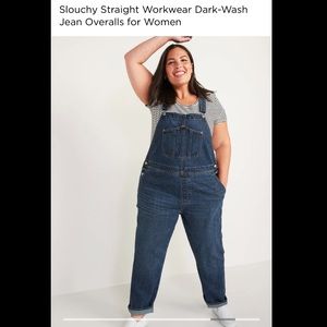 Old Navy - Slouchy Straight Workwear Dark-Wash Jean Overalls for Women